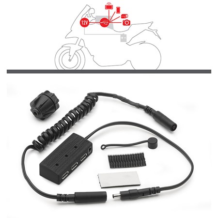 Strømtilkobling for USB med gjennomføring for tankveske